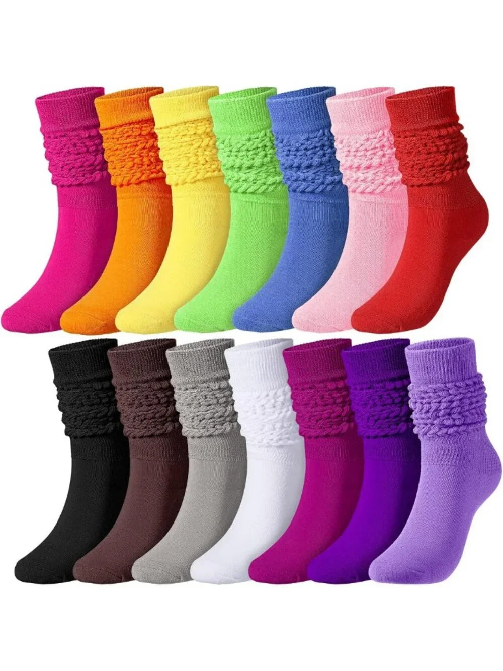 14 Pairs Colorful Slouchy Scrunch Socks for Women - Bright, Fun & Cozy Footwear